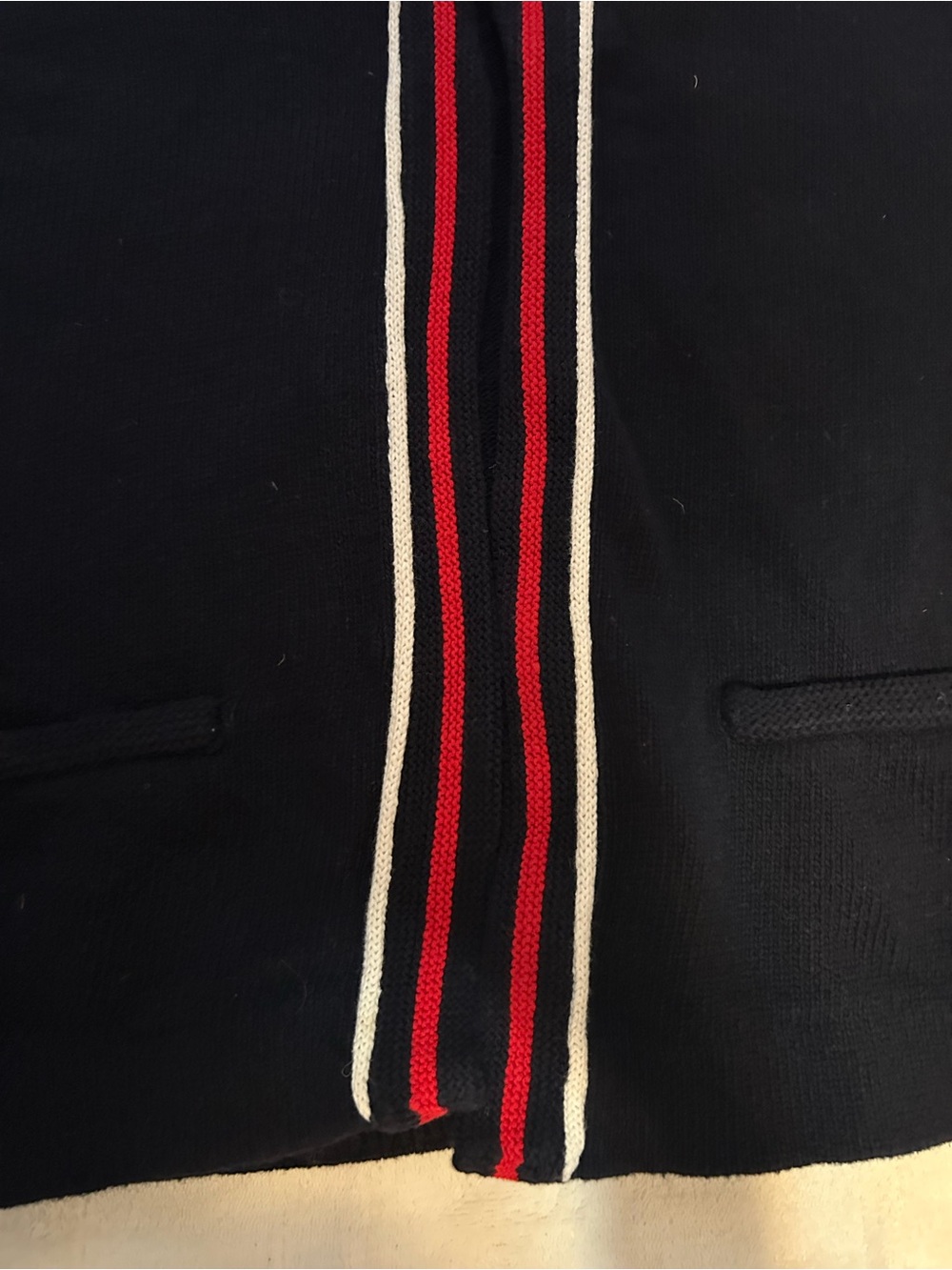Talbots Navy Open-Front Cardigan with Red and White Trim - Picture 4 of 6